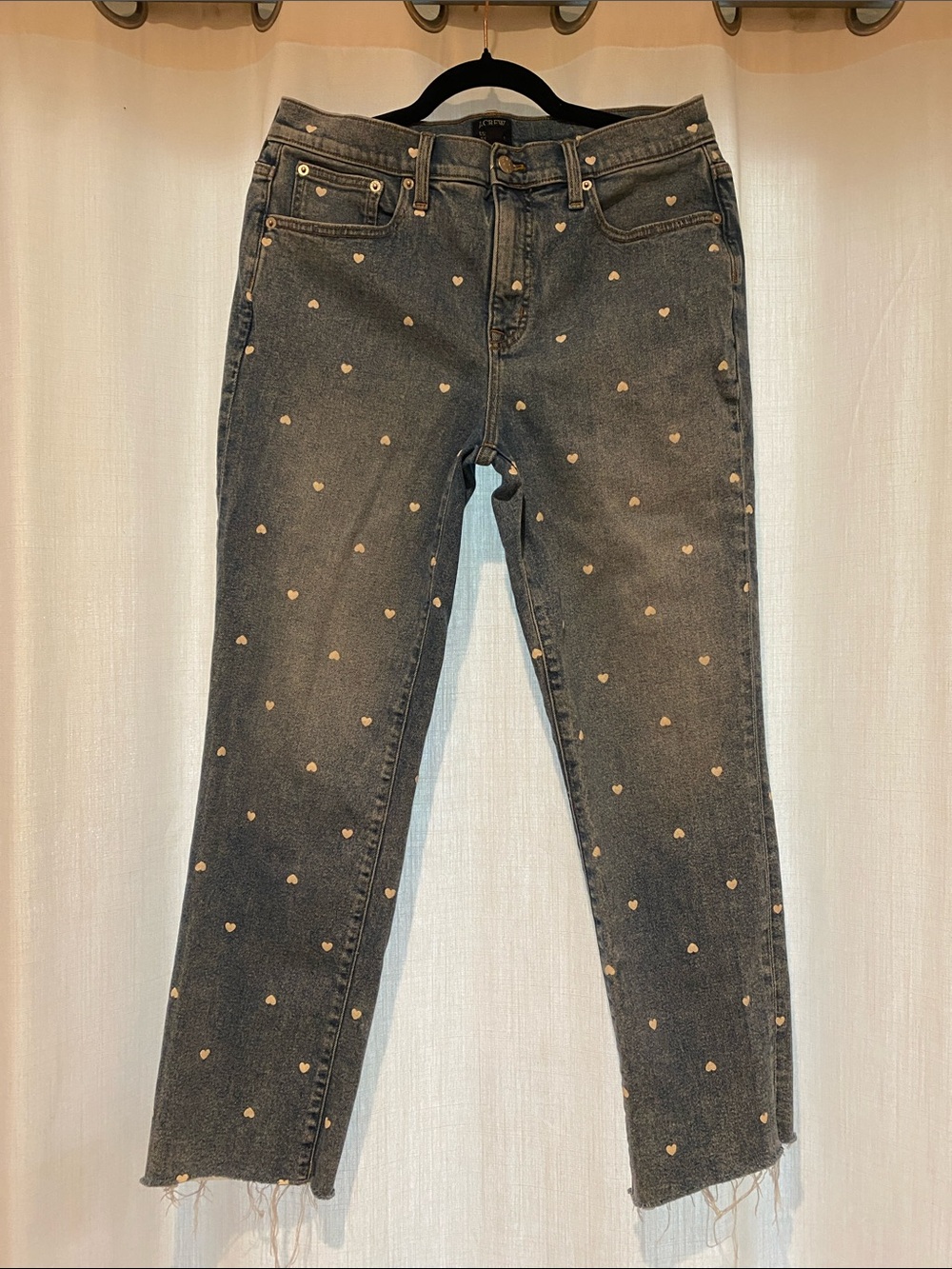 J. Crew Essential Cropped Straight Jean w/ Hearts Waist Size 29 waist 16 inches